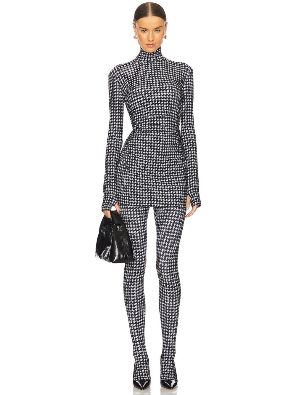 NWT NORMA KAMALI Turtleneck & Legging Houndstooth Black & White Set